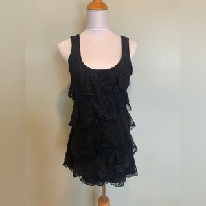 Express long lace top black blouse professional party date night medium